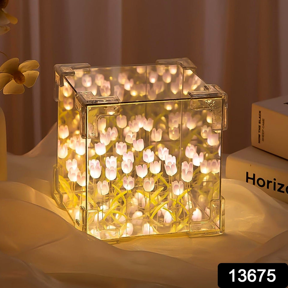 Cube Tulip Night Lamp | Led Decorative Nights Lamp (Multicolor & Design / 1 Set)