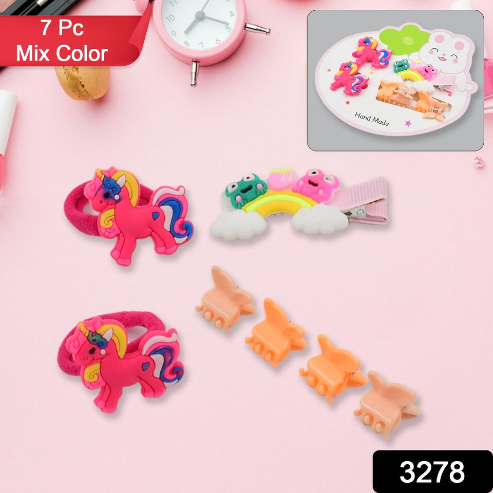 Cute Cartoon Plush Hairpin Set (7 Pcs Set / Mix Colour)