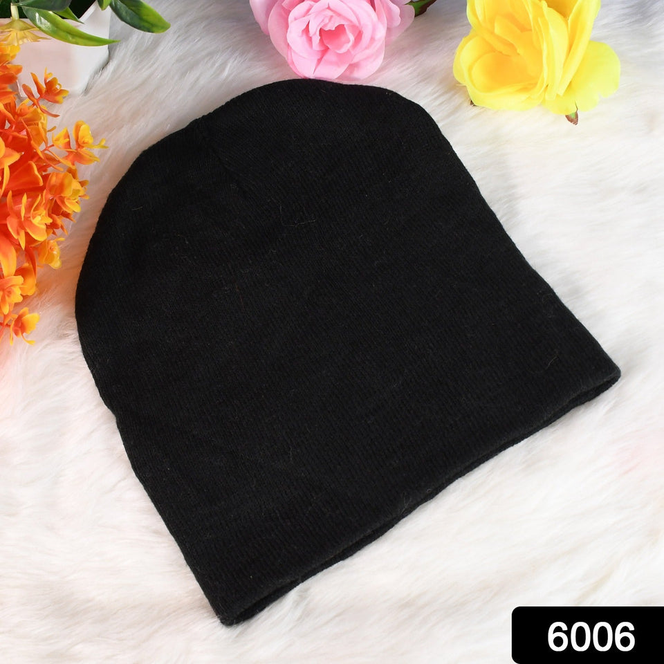 Cap for Winter Woolen Knitted Black Inside Fur Caps (1 Pc / Mix Design & Color)