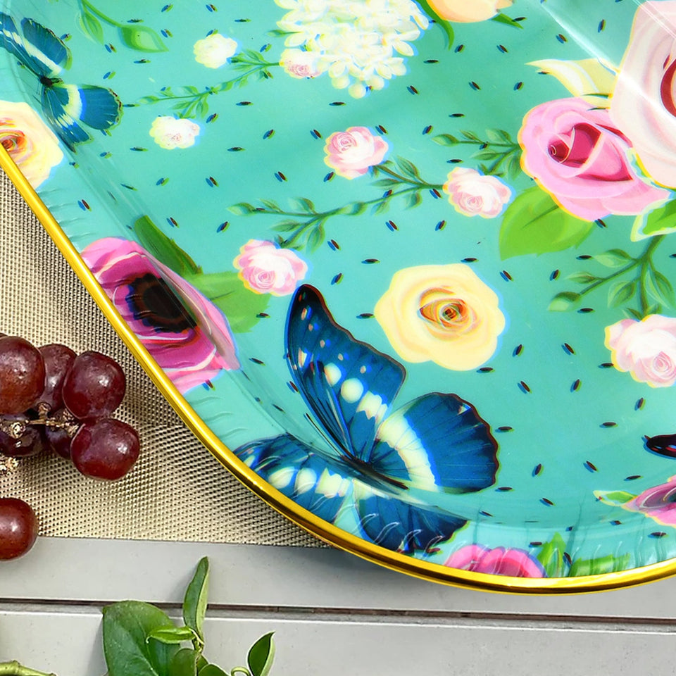 Big Plastic Flower Printed Design Serving Tray (1 Pc  35 X 24 Cm)