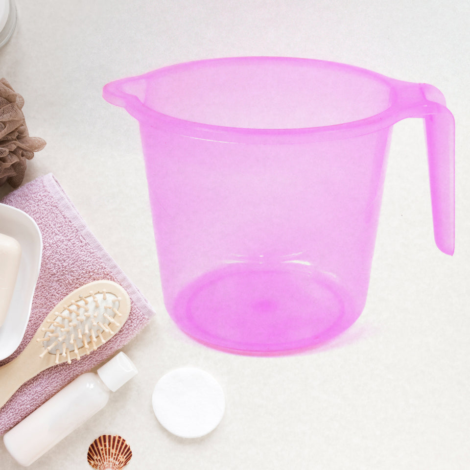 Plastic Round Transparent Bath Water Mug (5 Pc  Mix Colour  1200 Ml)