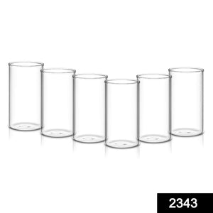 2343 Heavy Unbreakable Stylish Plastic Clear Look Fully Transparent Glasses Set 330ml (6pcs)