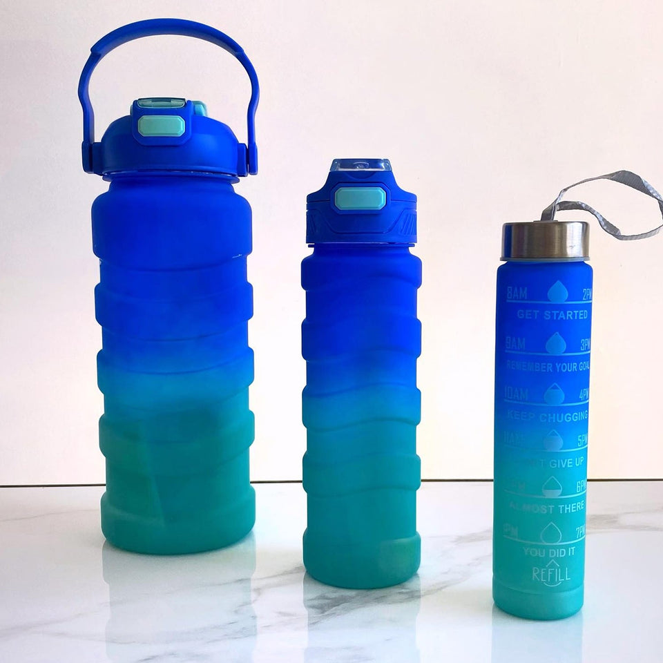 Plastic Water Bottle, 3 Different Size Bottle (3 Pc Set / With Straw & Sticker)