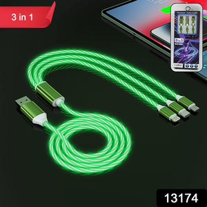 3 In 1 Charging Cable Light Up Fast Charger Multi Charging Cable (1 Pc)