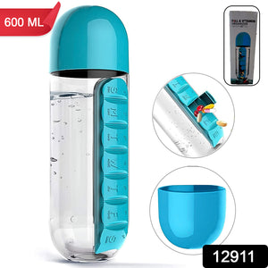 12911 Pill  Vitamin Bottle Water Bottle Multi Functional Use For Traveling  Outdoor Use Water Bottle Travelling Kit Summer Special Bottle (600 Ml   Mix Color )