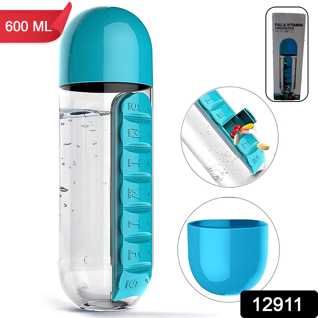 12911 Pill  Vitamin Bottle Water Bottle Multi Functional Use For Traveling  Outdoor Use Water Bottle Travelling Kit Summer Special Bottle (600 Ml   Mix Color )