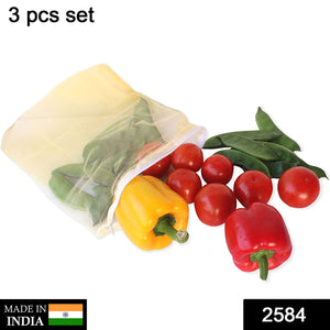 2584 Fridge Bags For Fruits And Vegetables With Zip Net (Multicolour)