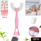 2 In1 U-Shape Silicone Manual Toothbrush & Tongue Scraper Cleaner Brush (1 Pc)