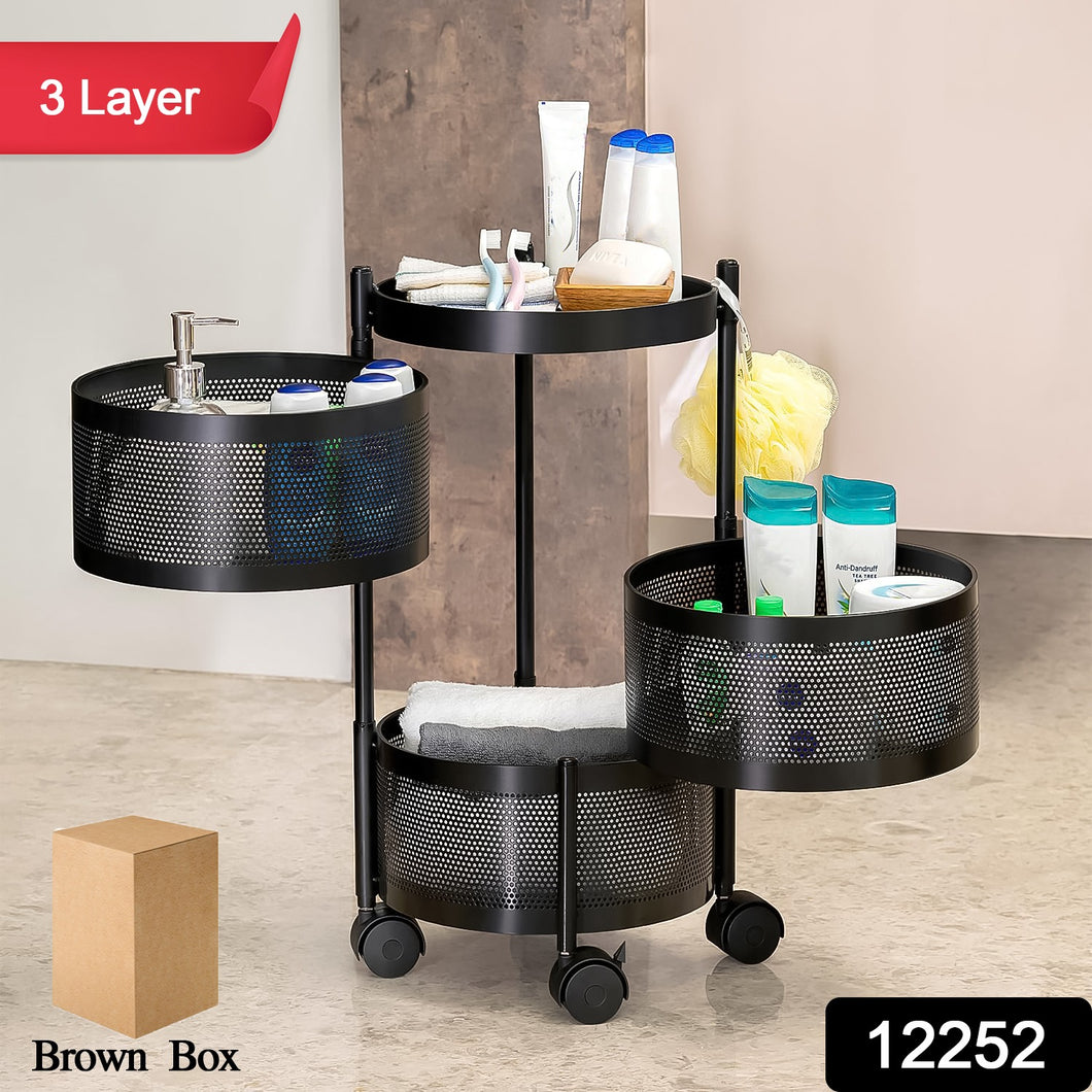 Metal Round High Quality Kitchen Trolley With Wheels (3 Layer  1 Pc)