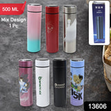 Printed Smart Vacuum Insulated Water Bottle with LED Temperature Display (1 Pc / 500 ML Approx / Multicolor / Mix Design )