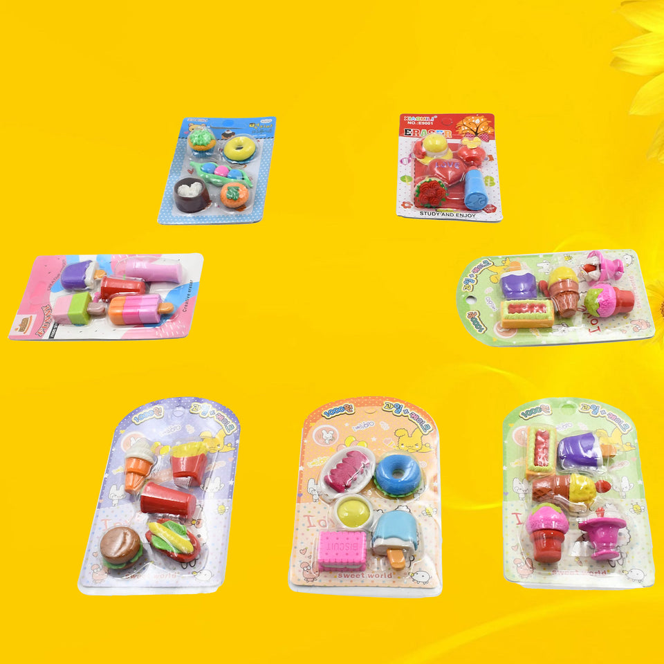 4392 Mix Design 1set Fancy  Stylish Colorful Erasers For Children Different Designs  Mix Eraser Set For Return Gift Birthday Party School Prize (1set 5pc)