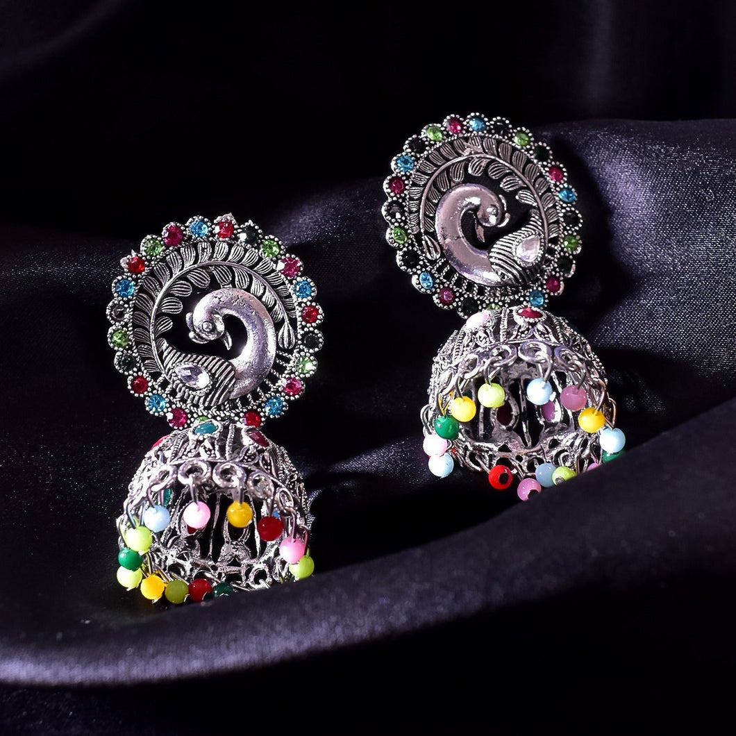 Peacock Styled Oxidised Alloy Drop & Dangler Earrings