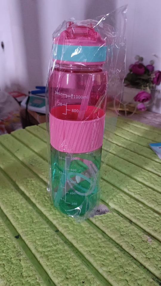 Plastic Water Bottle With Strap and Straw (1000 ML)