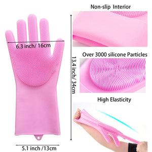 0712 Dishwashing Gloves With Scrubber Silicone Cleaning Reusable Scrub Gloves For Wash Dish Kitchen Bathroom Pet Grooming Wet And Dry Glove (1 Pc Left Hand Gloves)