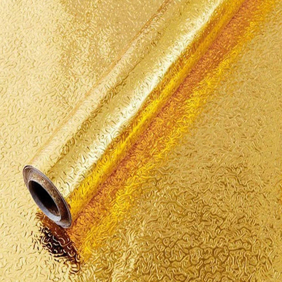 Oil Proof Sticker Waterproof Self Adhesive Aluminum Foil Wallpaper (60 Cm2m  Golden  1 Pc)