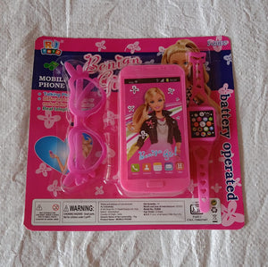 Barbiee Phone, Watch and Glasses Set for Girls, Beautiful Barbie Musical phone ABS Plastic Toy Battery Operated Barbie Glass | Musical Mobile Phone  / Toddler / Toy Phone for Kids / Calling Toy Phone (3 Pcs Set, Battery Not Included)