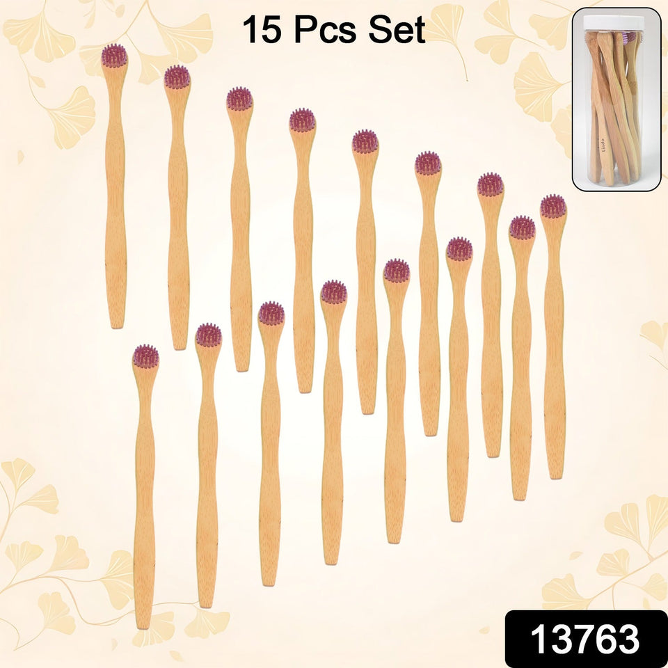 Bamboo Wooden Toothbrush Soft (15 pcs set / With Round Box)