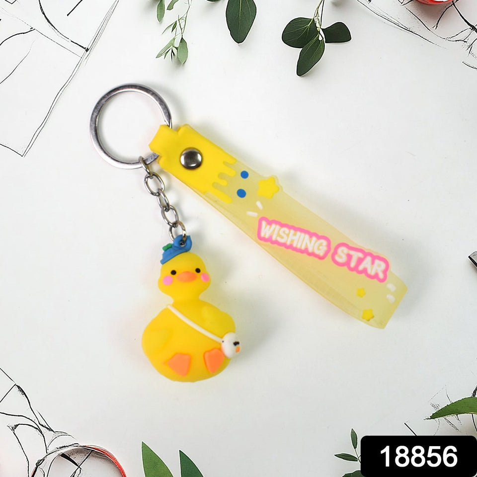 Cute Cartoon Silicone 3D Key Chain with Metal Hook & Strap (Pack of 1)