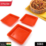 Square Plastic Halwa Dinner Plate Snacks / Breakfast, Restaurant Serving Trays Home School Coffee Hotel Kitchen Office (3 Pcs Set)