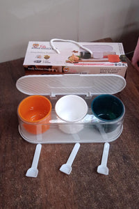 Home Kitchen 3 Grid Seasoning Spice / Masala Box Kit with Spoon (Multicolor / 1 Set)