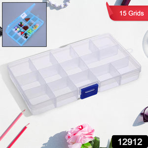 12912 15 Grids Jewelry Organizer Plastic Jewelry Organizer Box Clear Jewelry Organizer Box Plastic Bead Organizers With Adjustable Dividers For Herbs Pills Bead Jewelry And Other Small Item (1 Pc)