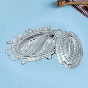 2853 Plastic Peacock Dry Fruit Silver Finish Serving Tray