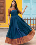 Peacock blue handloom cotton dress