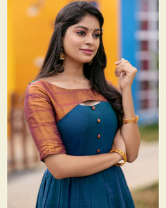 Peacock blue handloom cotton dress