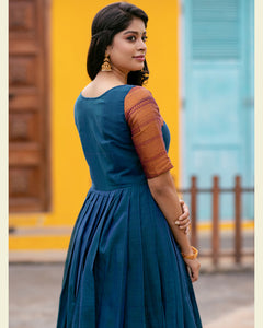 Peacock blue handloom cotton dress