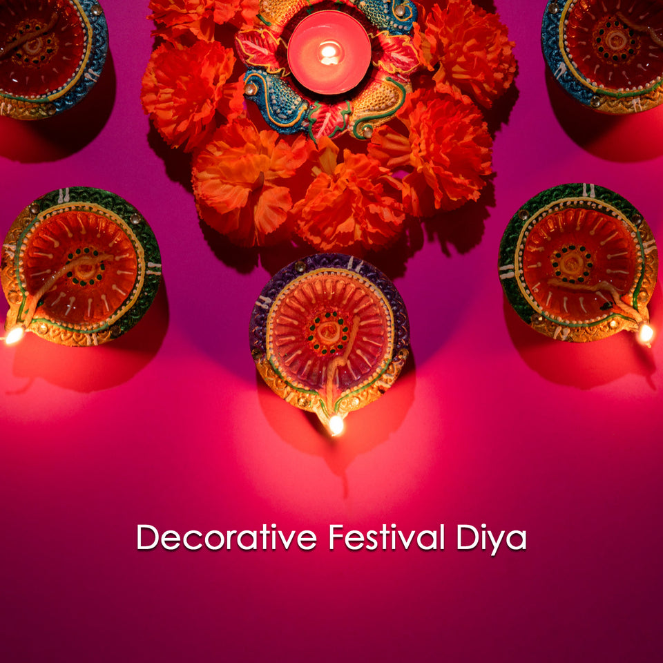 Decorative Hand Painted Clay Puja Diya For Diwali Handmade Diya (6 Pcs Set)