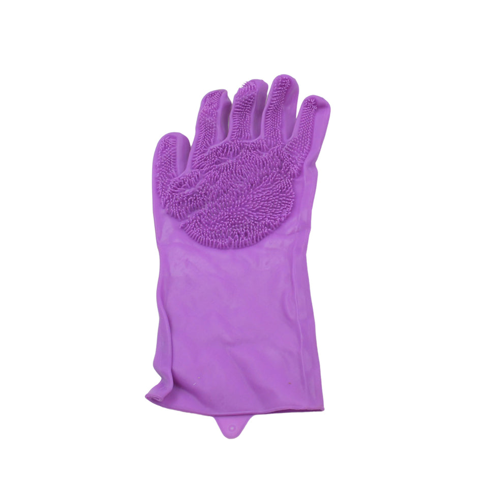 0712 Dishwashing Gloves With Scrubber Silicone Cleaning Reusable Scrub Gloves For Wash Dish Kitchen Bathroom Pet Grooming Wet And Dry Glove (1 Pc Left Hand Gloves)