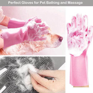 0712 Dishwashing Gloves With Scrubber Silicone Cleaning Reusable Scrub Gloves For Wash Dish Kitchen Bathroom Pet Grooming Wet And Dry Glove (1 Pc Left Hand Gloves)