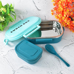 3 In 1 Spicy Bite Stainless Steel Lunch Box With Plastic Small Box  Spoon (1 Set)