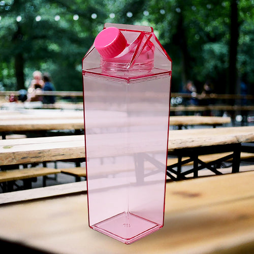 17764 Plastic Milk Carton Colorful Clear Water Bottle 17 Oz Portable Milk Box Leakproof Square Juice Bottle For Outdoor Sports Travel Camping