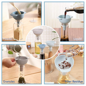 12007 3 In 1 Kitchen Funnel Set Of 3 Funnel For Filling Bottle Small Canning Funnel With Handle Food Grade Plastic Funnel With Detachable Strainer Filter For Liquid Dry Ingredients And Powder