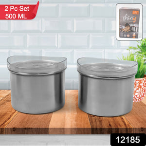 Multipurpose Stainless Steel Airtight Containers with See Through Lid (2 Pc / 500 ML)