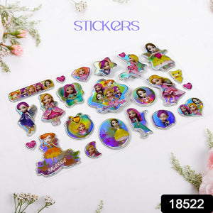 Girls Cartoon Design Adhesive 3D Stickers (1 Sheet / 19×12 Cm)