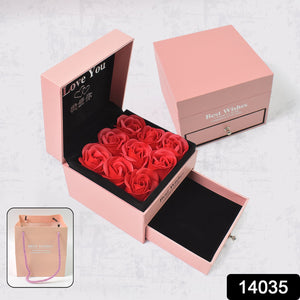 Preserved Eternal Rose Flower Gift Box Drawer with I Love You & Artificial 9 Pcs Rose (1 Set)