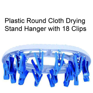 1366 Plastic Round Cloth Drying Stand Hanger With 18 Clips (Multicolour)