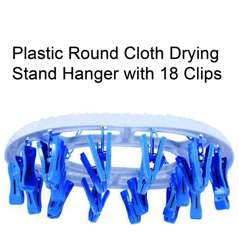 1366 Plastic Round Cloth Drying Stand Hanger With 18 Clips (Multicolour)