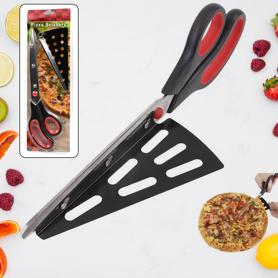 Stainless Steel Pizza Cutter Scissors Plastic Handle With Removable Spatula