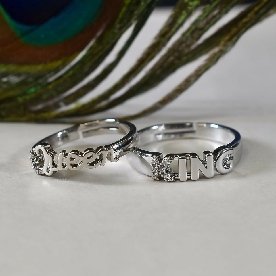 KING QUEEN NAME DESIGNED COUPLE RINGS