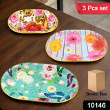 Plastic Flower Printed Design Serving Tray (3 Pcs Set  Mix Color)