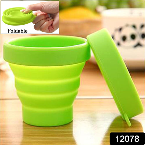 Round Silicone Foldable Glass  Cup Foldable Travel Mug With Lid (1 Pc)