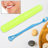 12721 2 In 1 Soft Toothbrush And Tongue With Toothbrush Cover Cleaner Scraper For Men And Women Kids Adults Plastic Toothbrush Cover  Case  Holder (1 Pc)