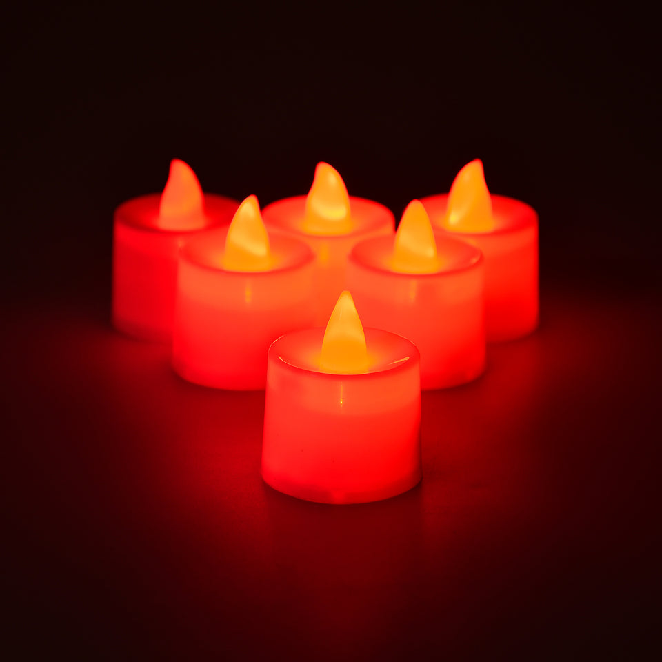 6633 Red Flameless Led Tealights Smokeless Plastic Decorative Candles - Led Tea Light Candle For Home Decoration (Pack Of 24)