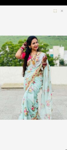 excellent Turquoise Woven Checks Poly Silk Saree photo review